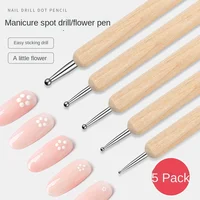 5pc Professional 2 ways Nail Art Dotting Pen Wood Steel DIY Dotting Pens Rhinestones Gem Picker Manicure Tools 2