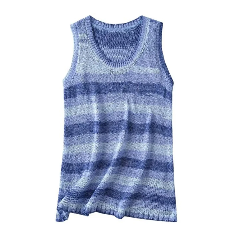 

Maxdutti High Street Retro Stripe Tshirts Women Casual Knit Loose Tank Top 2023 Summer Fashion Blogger