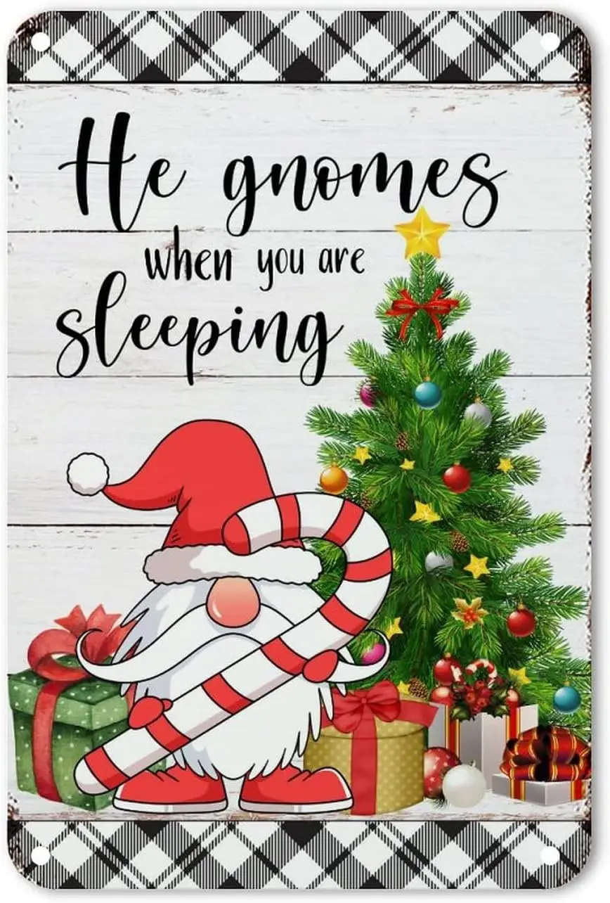 Гномы, когда вы спите, искусство, рождественские конфеты, гном, металлический жестяной знак, винтажный Рождественский налет, металлический Гном