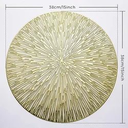 Elegant Gold Leaf Design PVC Placemats - Set of 4 Luxurious Table Decor Coasters - Round (GOLD)