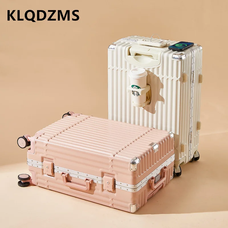 KLQDZMS-Alumínio Quadro Mala, Grande Capacidade de Rolamento Bagagem Caixa, Trolley Case Universal, de Alta Qualidade, 20 