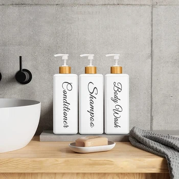 Alternative view of 500ml Bathroom Dispensers Square Shampoo Shower Gel Body Wash Dispensers Refillable Bamboo Pump Bottles Lotion Containers