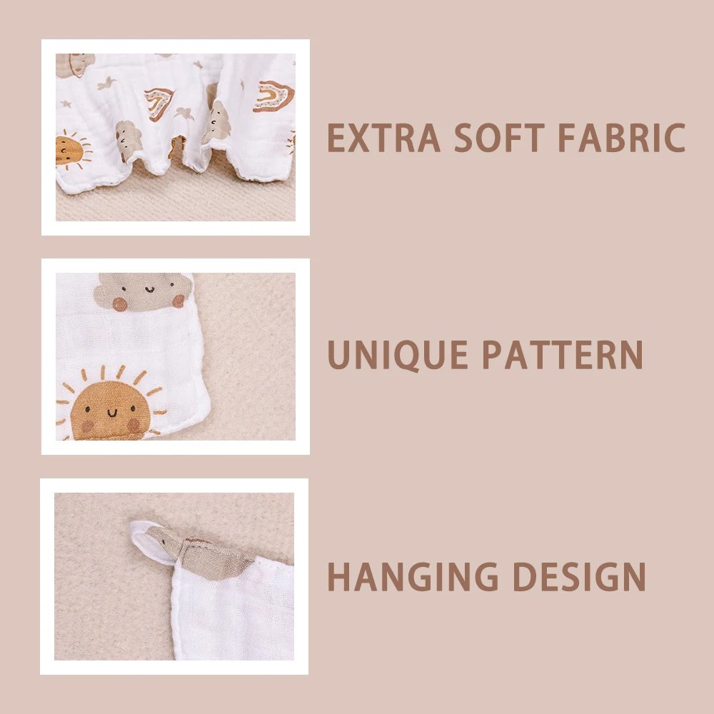 HappyFlute 30*30CM 5PCS Set Hangable Super Absorbent Bamboo Cotton Towel Design For Home Or Travel Use Baby Bibs&Cleanning Wipe