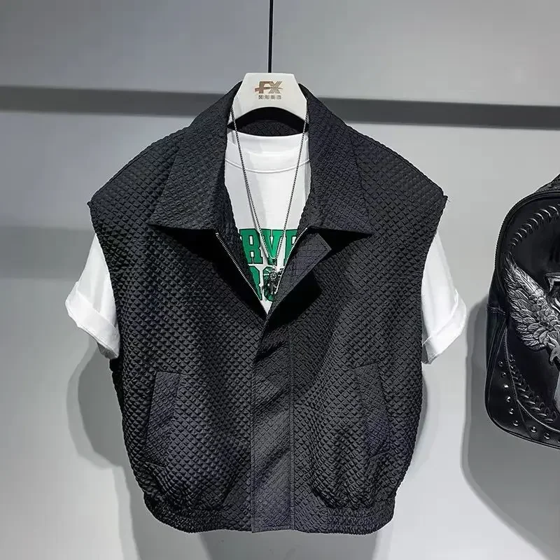 Description Picture 3 of itemKnitted Sweaters for Men Waistcoat with Pockets Man Clothes Short White Zipper Cropped Zip-up Cardigan Sleeveless Motorcycle V A