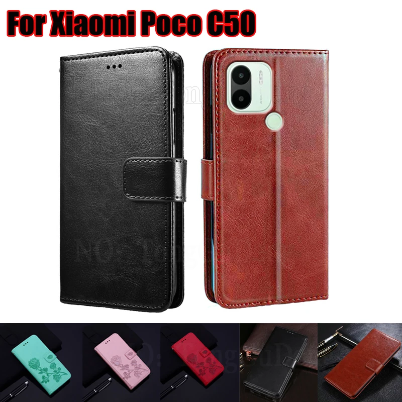 

PU Leather Phone Case For Carcasa Poco C50 чехол MZB0D3BIN Wallet Capa Shell Flip Cover For Funda Xiaomi Poco C51 MZB0DXKIN Etui