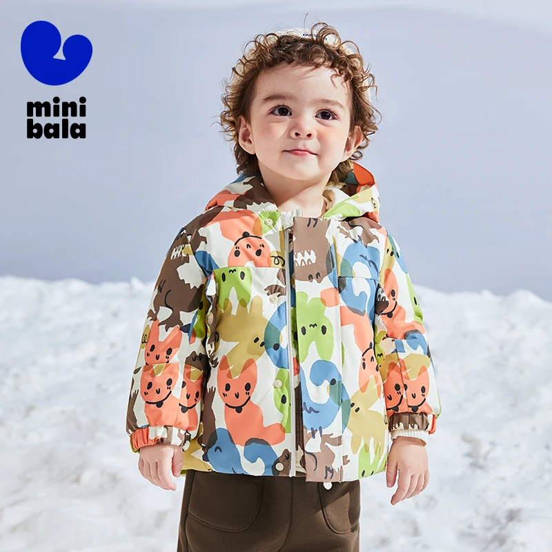 미니 Balabala 어린이 공룡 다운 재킷 겨울 를위한 새로운 두꺼운 방풍 방수 및 수분 흡수 코트