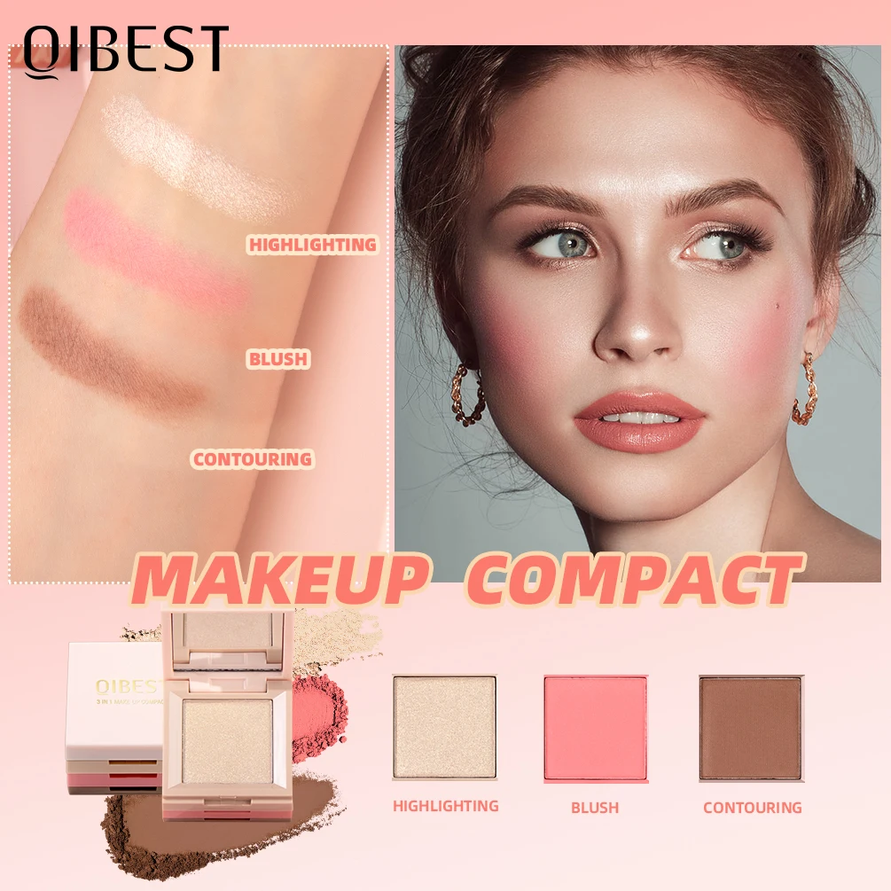 Qibest New 3 In 1 Evidenziatore Contouring Blush Palette Matte Pearlescent Eyeshadow All-In-One Palette Brightening Skin Cosmetics