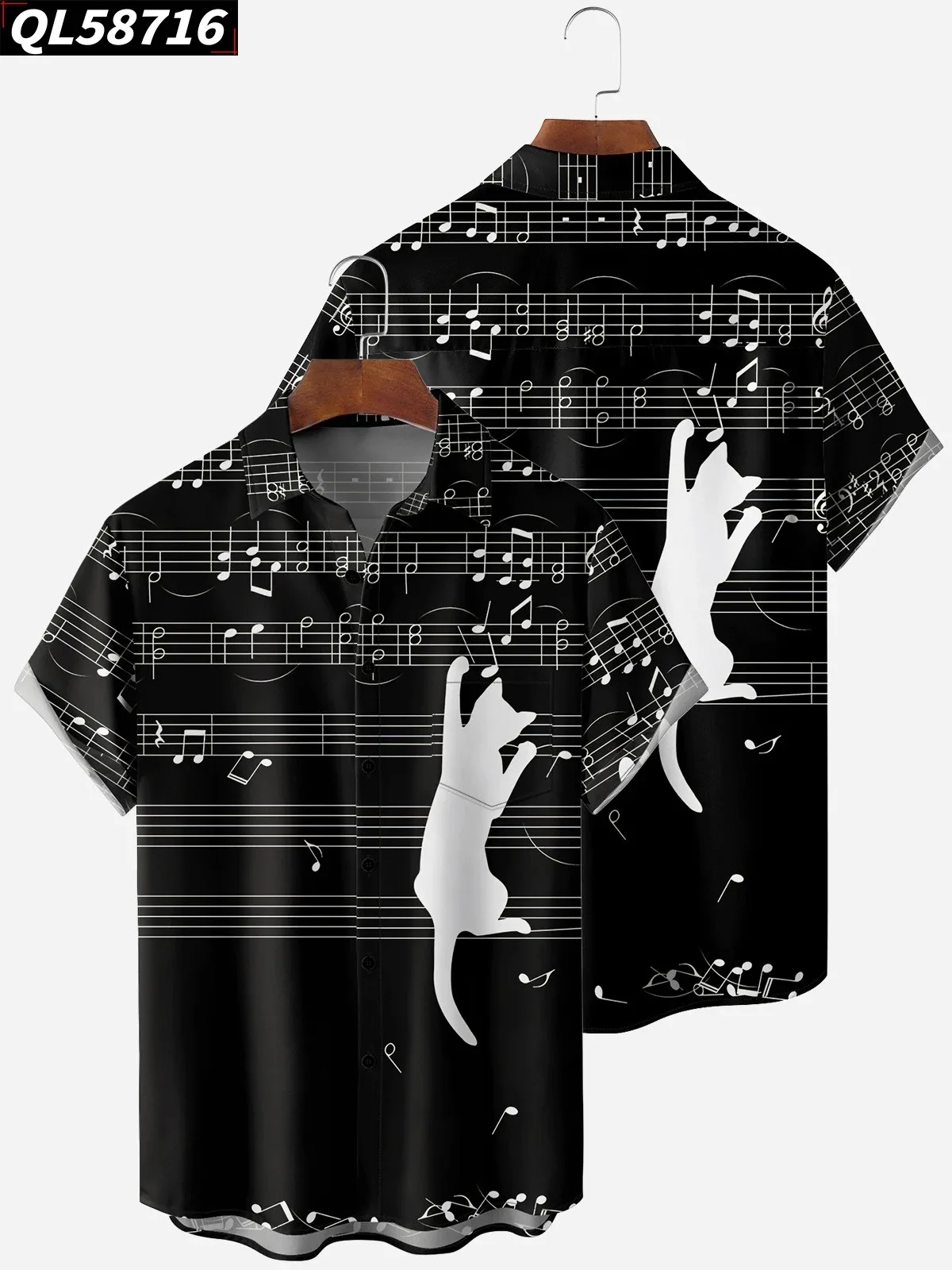 Summer Men Shirts High Quality Clothing Cat Lovers Print Casual Formal Social Beach Hawaiian Shirt Man Elegant Blouses Tops 2024