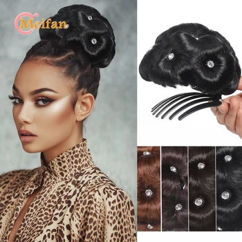 Nine Flowers Hair Bun Chignon Pony Tail Bun Synthetic Rhinestone Claw In Ponytail Hair Extension Fake Hair for Women