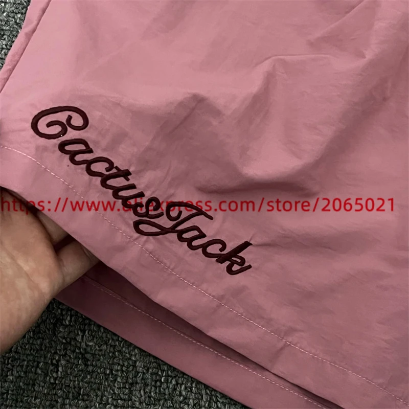 Pink Cactus Jack Embroidery Logo Shorts Men Women 1:1 Top Quality Skull Print Casual Oversize Breeches
