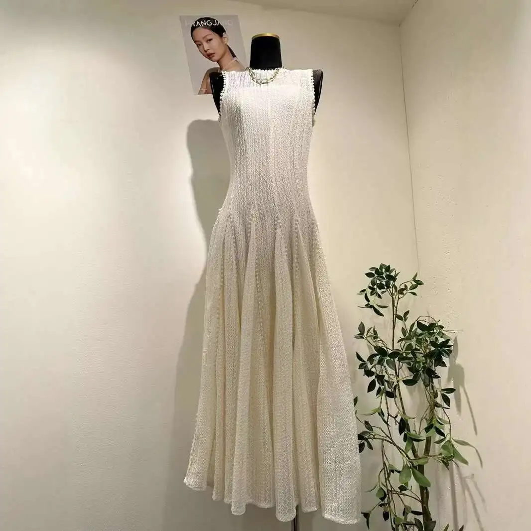 UMI MAO Summer New Dress Femme With Niche Design French Hollow Lace Slim Fit Sleeveless Large Swing Dress For Women Y2K 3