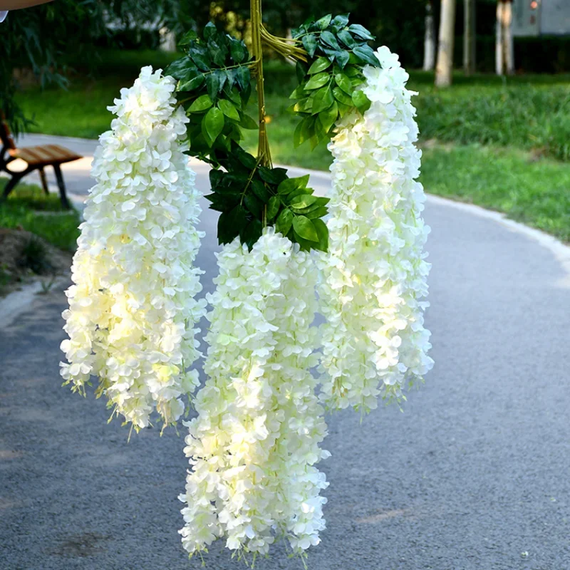 Artificial Flowers 12pcs Wisteria Vine Wreath Wedding Arch Decoration Leaf Rattan Trailing Silk Flower Ivy Wall Decor Plants