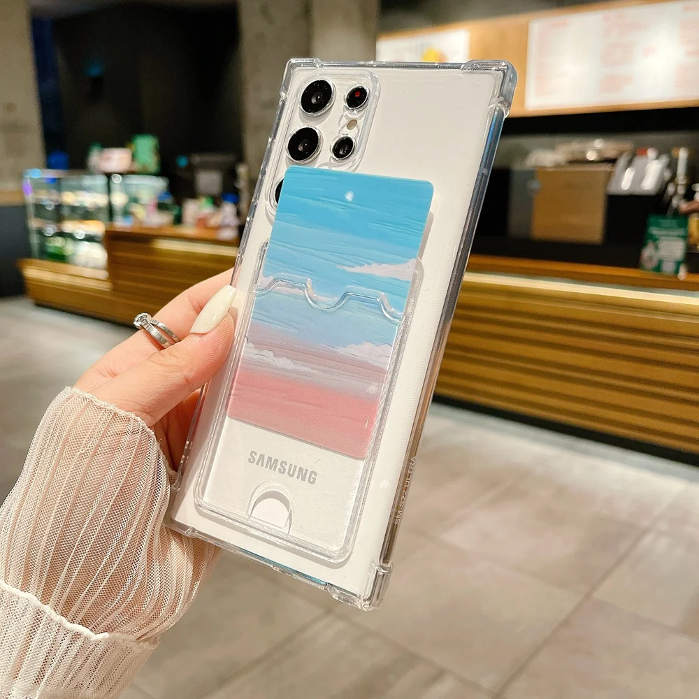 Slide Card Slot Full Clear Soft TPU Airbag Anti-Knock Phone Case