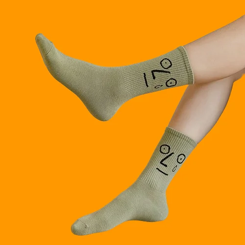2024 New High Quality 10 Pairs Cotton Women's Socks Funny Expression Jacquard Personality Trendy Mid-tube Men's Socks