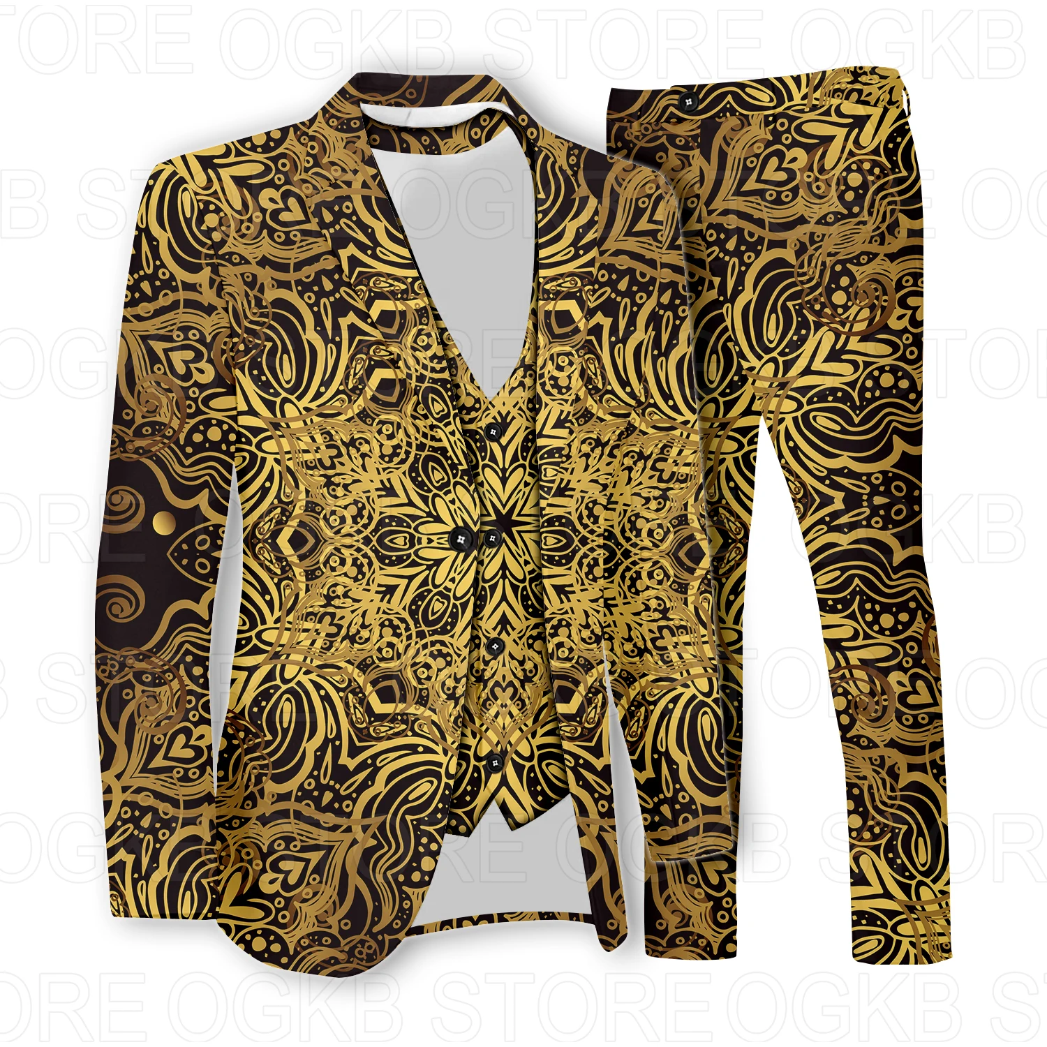 Plus Size Men's Suits 3 Piece Set 3D Printed Casual Wear Business Formal Suit Pants Set Vintage Graphic Designer Blazer