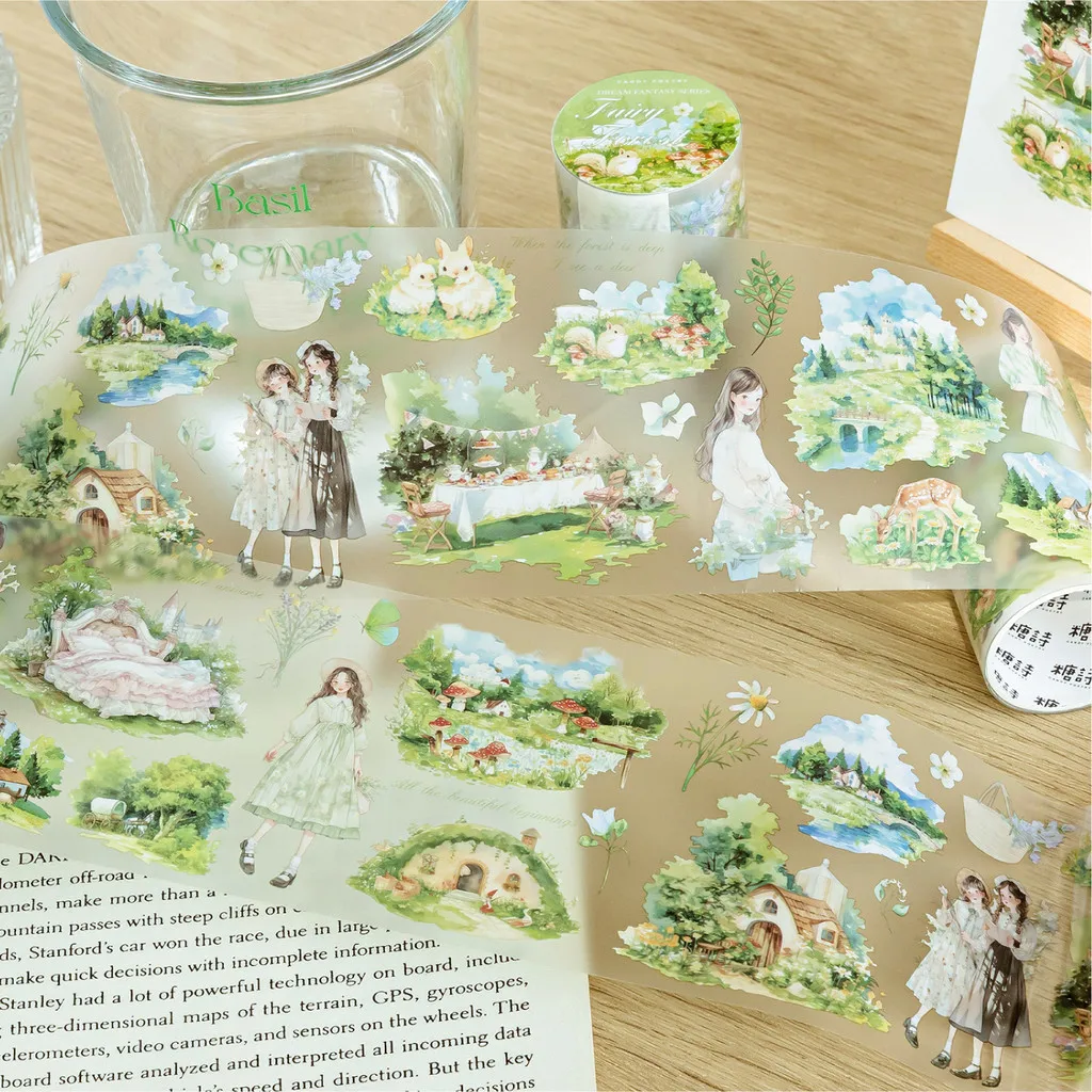 70mm*2m PET Material Tape For Collage Junk Journal Scrapbooking Diy Tree Card Palnner Diy Masking Tape Stickers