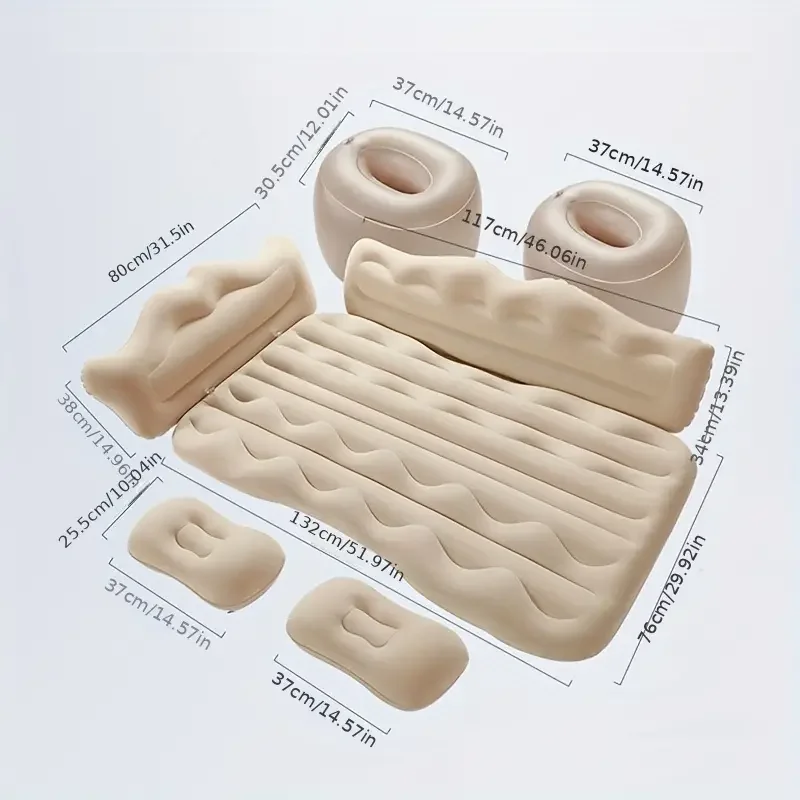 Inflatable Air Mattress Flocking Portable Foldable Thickened Backseat Air Mattress for SUV Car Outdoor with Pump