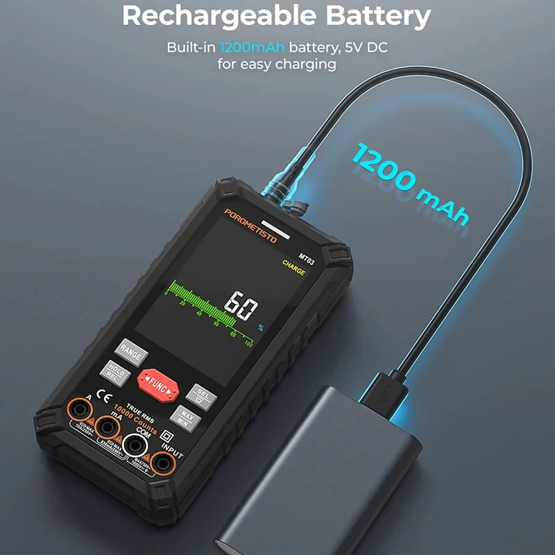 MT03 10000 Counts Smart Rechargeable Multimeter Auto Range Ture RMS 1000V 10A Tester Ohm Hz Capacitance NCV Digital Multimeter 4