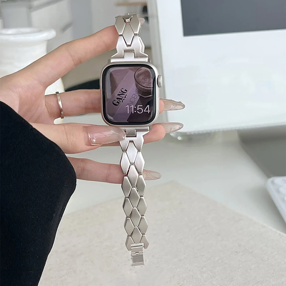 

Stainless Steel Band For Apple Watch 7 8 45mm 41mm Diamond Link Bracelet IWatch Ultra 49mm Strap 6 SE 5 44mm 40mm Accessories