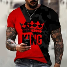 

King Crown Men's T-shirts Two-tone 3D T-shirt Summer Casual Tops Breathable Fashion Short Sleeve High Street O-Neck Streetwear