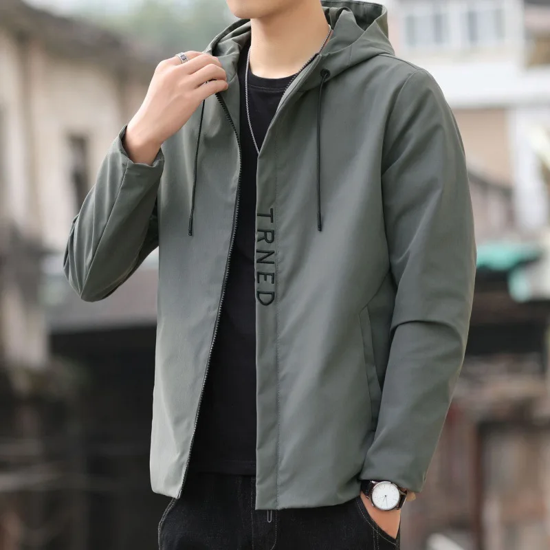 Spring Autumn Men's Hooded Casual Jacket Fashion Oversized Slim Fitting Coat Handsome Versatile Workwear Top Sports Jacket