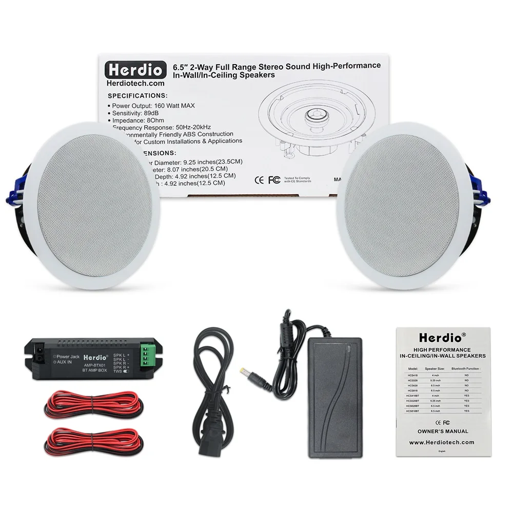 

Herdio 6.5 Inch 320W Bluetooth Ceiling Speaker Two-Way Flush Mounted In Wall Speaker For Indoor Home Bathroom Office Party