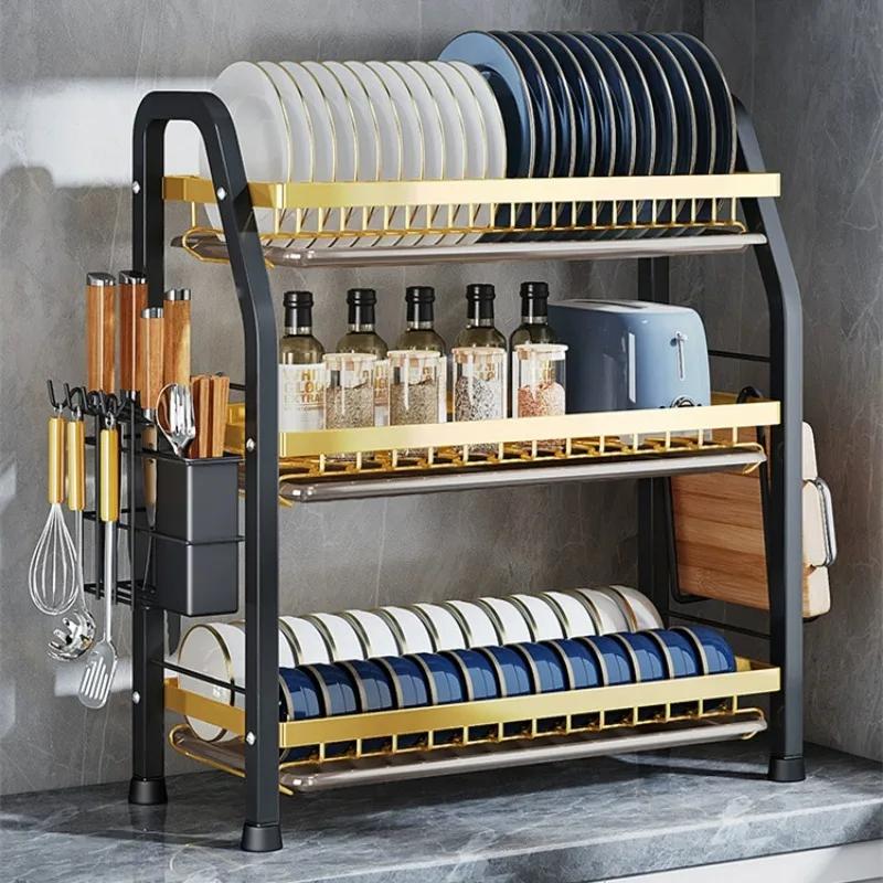 2/3 Layer Dish Rack Kitchen Countertop Tableware Storage Rack Multifunctional Integrated Dish Large Capacity Space Saving