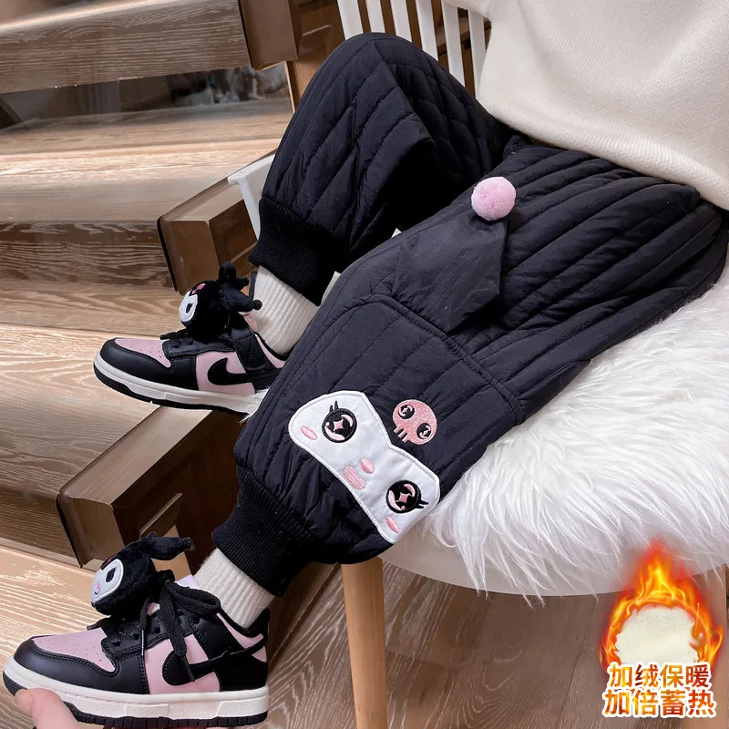 

Sanrio Anime Children Kuromi Plus Velvet Cotton Pants New Winter Fashion Fashionable Thickened Warm Casual Pants for Girls Gift