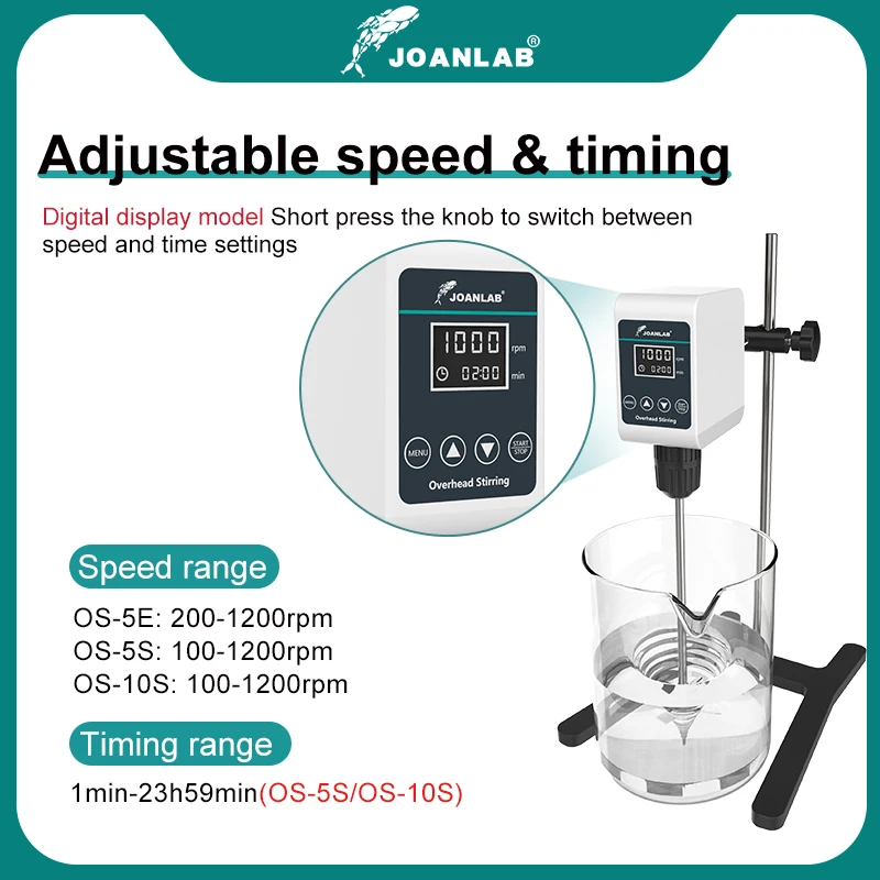JOANLAB Stirrer Laboratory Digital Display Overhead Stirrer Electric Mixer Laboratory Equipment 5/10L 1200rpm 110/220V OS-10S