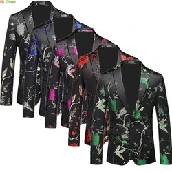 Fashion Luxury Wedding Suit Men Slim Fit Jacquard Jacket Blue White Red Gentleman Business Party Swallowtail Dress Flower Blazer