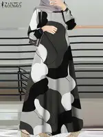 Muslim Women Vintage Abaya Printed Maxi Dresses ZANZEA Dubai Sundress Casual Long Sleeve Islamic Robe Kaftan Hijab Vestidos