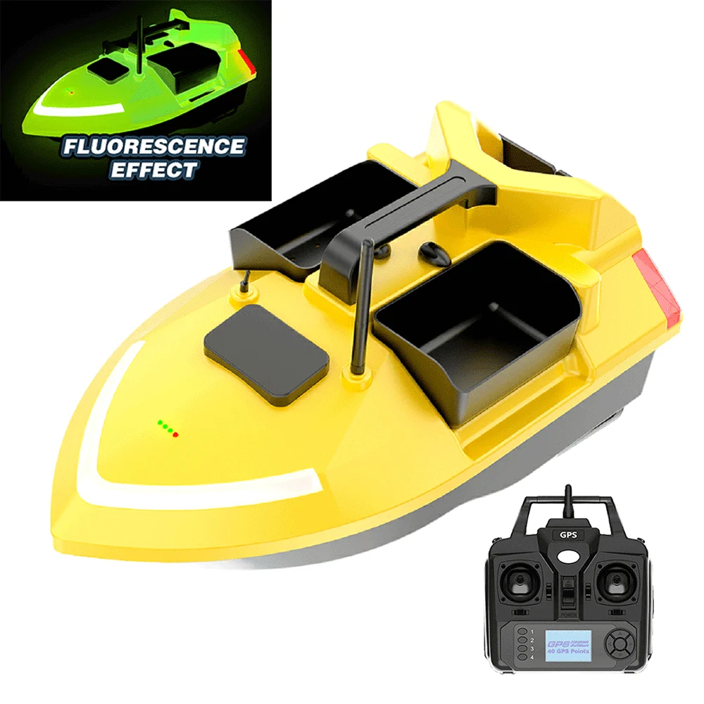 Flytec Official Store V020 GPS Self-Illuminating 500M RC Bait Boat Auto  Return Triple Bin Dual Motor Night Fishing Boat