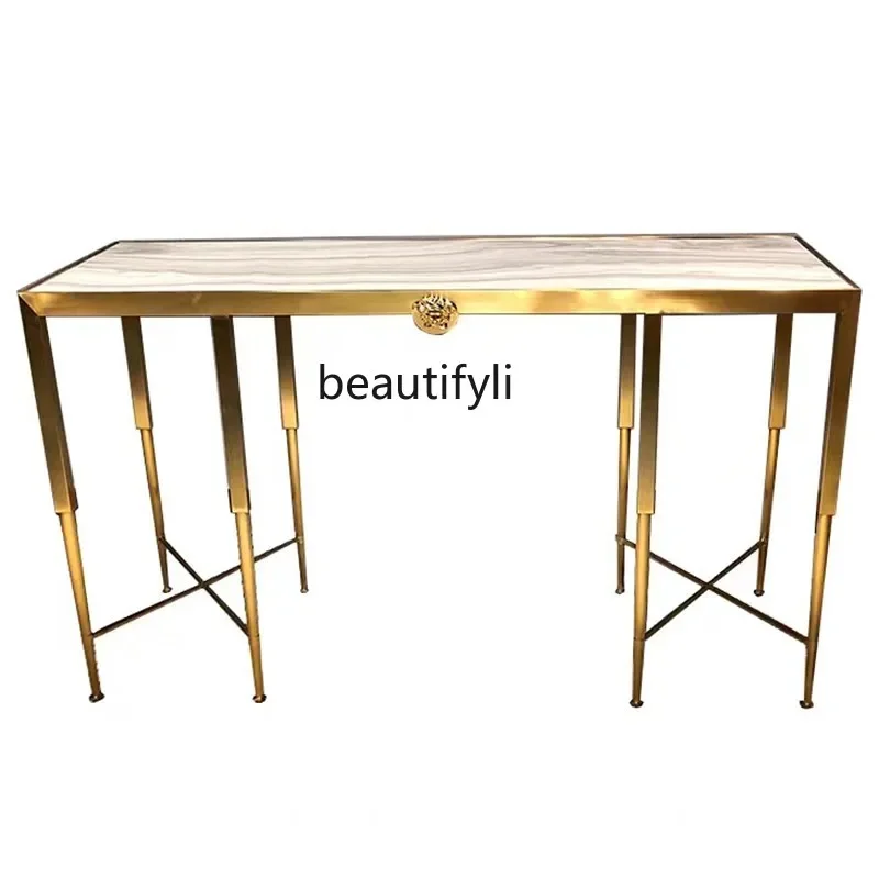 

Stainless Steel European Style Console Tables Light Luxury Modern Creative a Long Narrow Table Partition Simple Marble WallTable