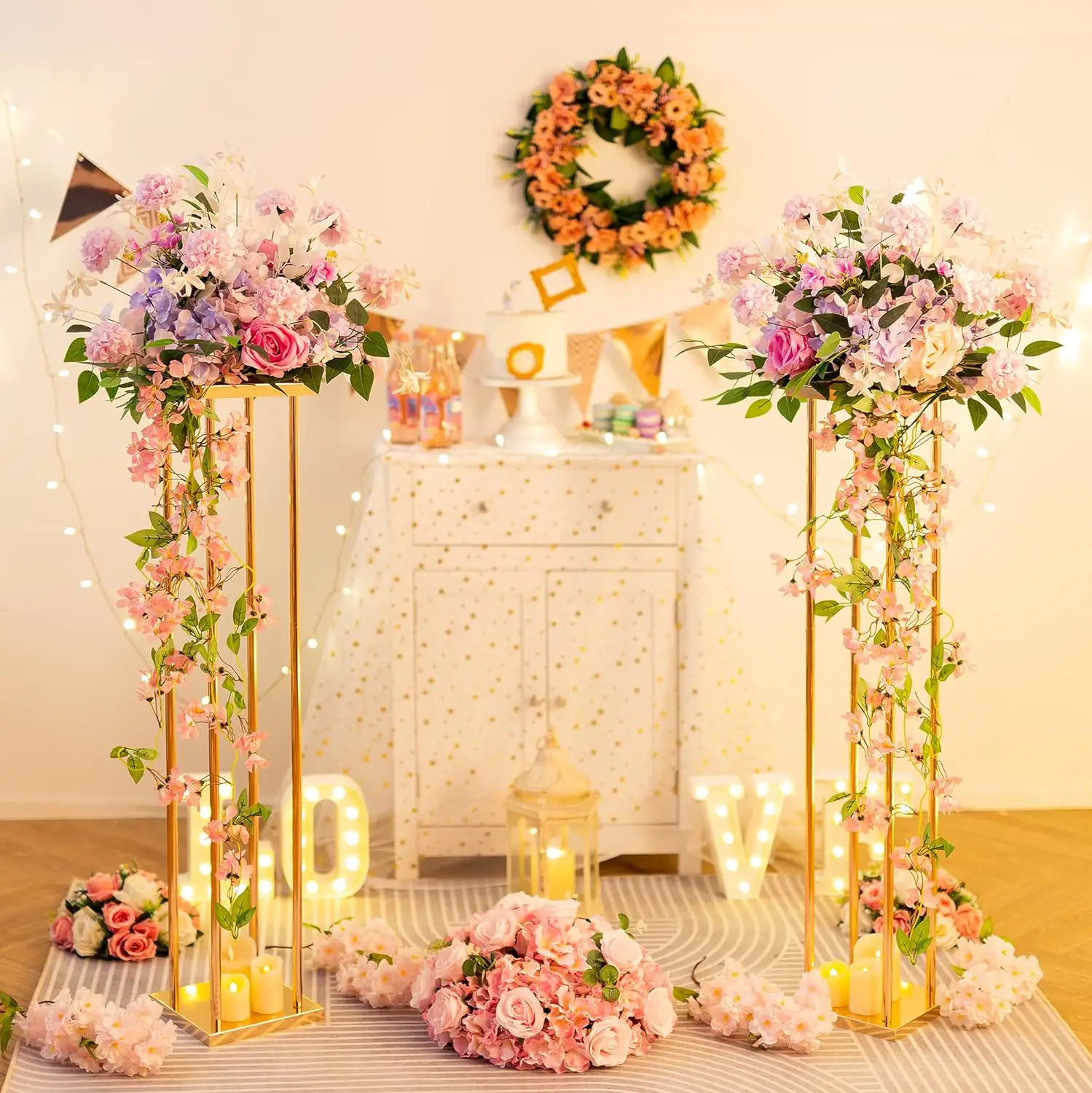 Gold Wedding Flower Stand Vase Column 1Pcs Metal Flower for Wedding Party Centerpiece Rack For Event Party Decoration