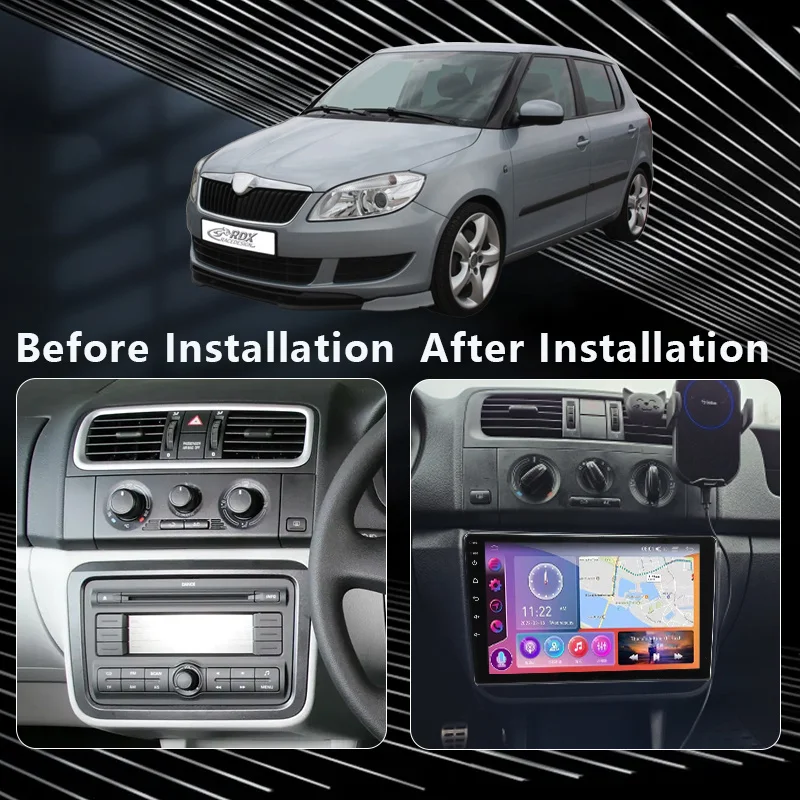 Cadre Façade Radio 2 DIN Pour Skoda Fabia 2007-2014 - Noir, 10.1 Pouces, Installation Tableau De Bord