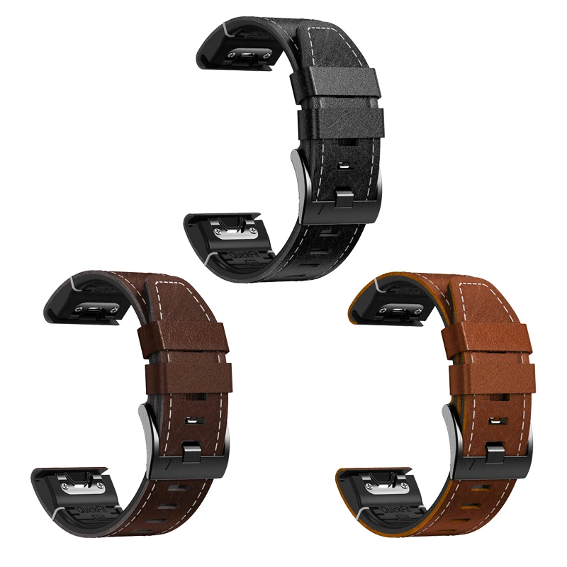 Premium Quick Fit Silicone Leather Watch Strap - 26mm/22mm