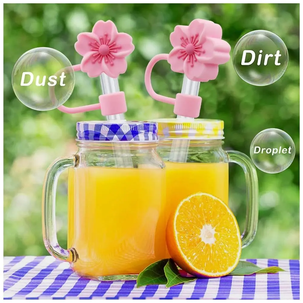 

3x Begonia Flower Straw Cover Cap 10mm 0.4in Dust-Proof Straw Topper Silicone Reusable Straw Tips Lids for Stanley Cup