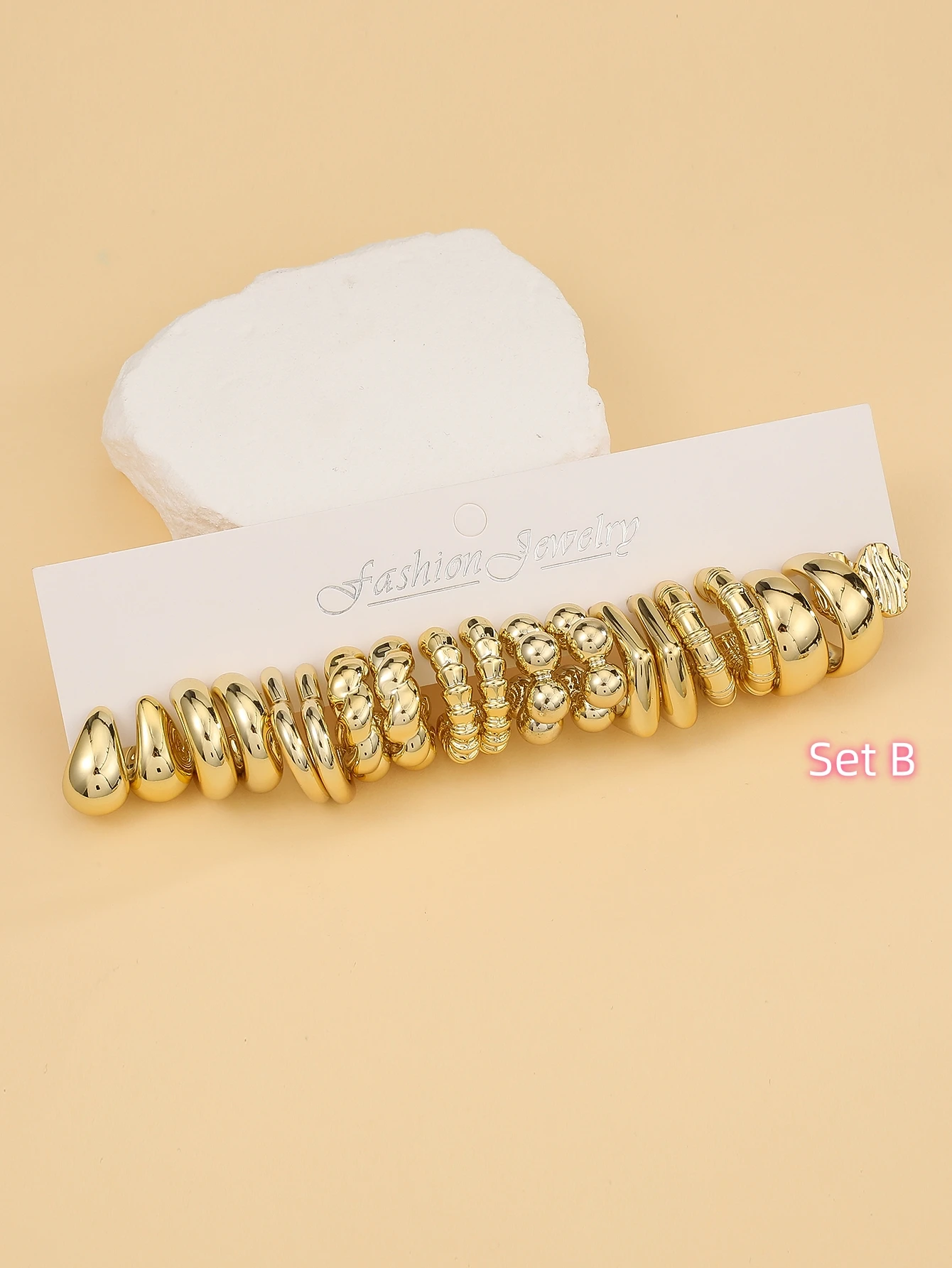 10 Pairs-40 Pairs Oversized New Style Golden-Color ABS/Resin Minimalist Fashion Earring Set, Suitable For Women's Daily Wear 3