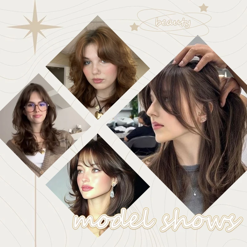 Synthetic Clip in Hair Bangs Wig Wispy Side-swept Bangs Hair Clip Fake Bang Fringe with Temples Hairpiece for Women Daily Use