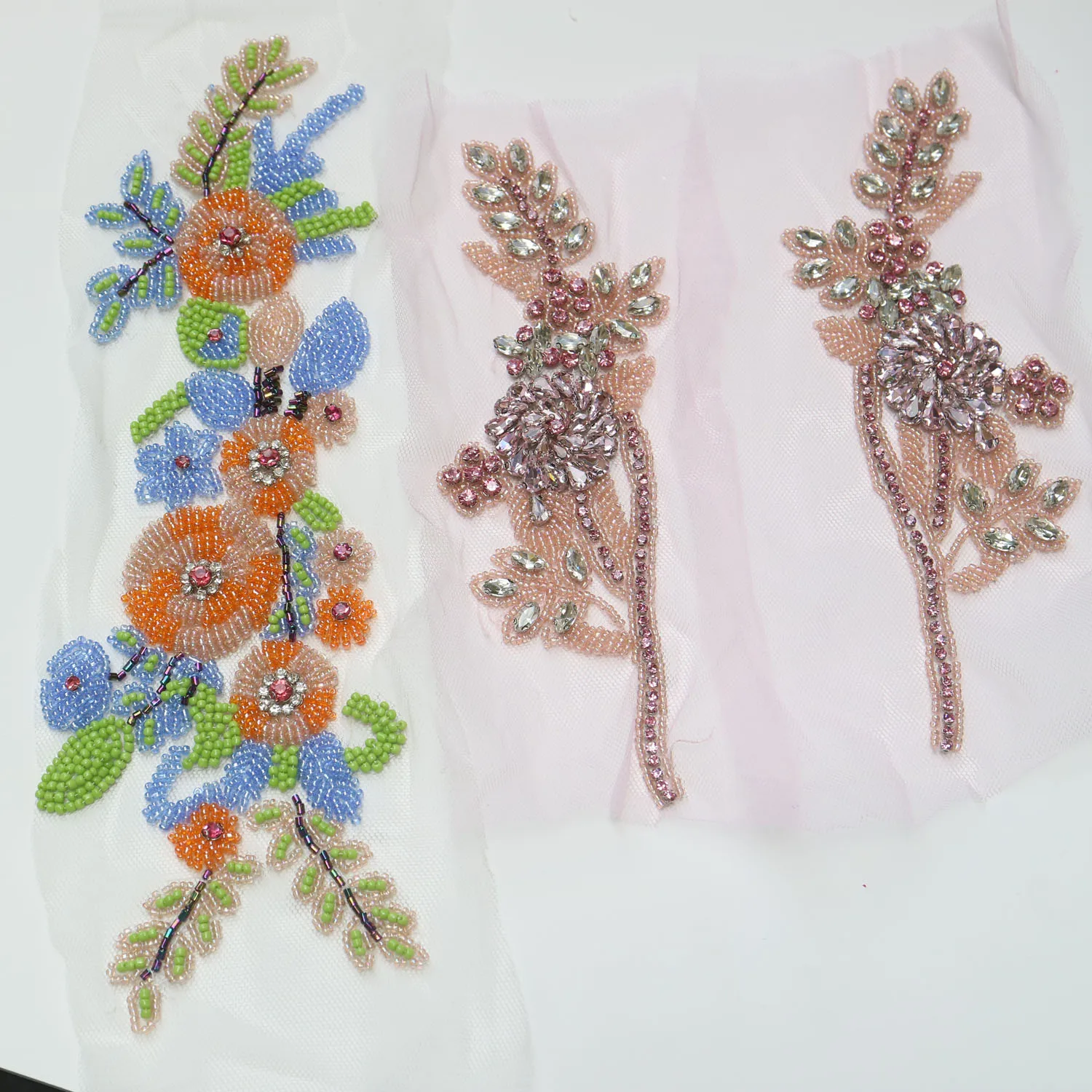 2 Toppe Ricamate 3D In Pizzo Con Perline Floreali - Rosa, Per Cucire Su Vestiti E Jeans