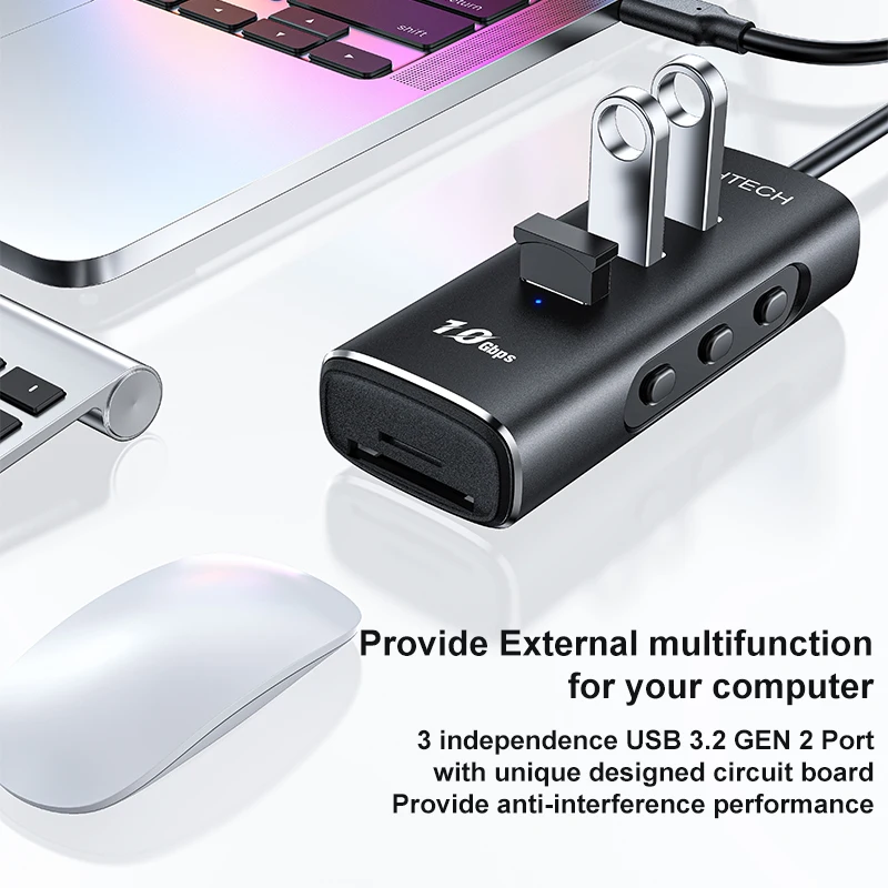 RSHTECH USB C Hub 10Gbps Data Transfer with SD/TF Card Readers Aluminum Multiport Adapter USB Spliter for Laptop Accessories 6