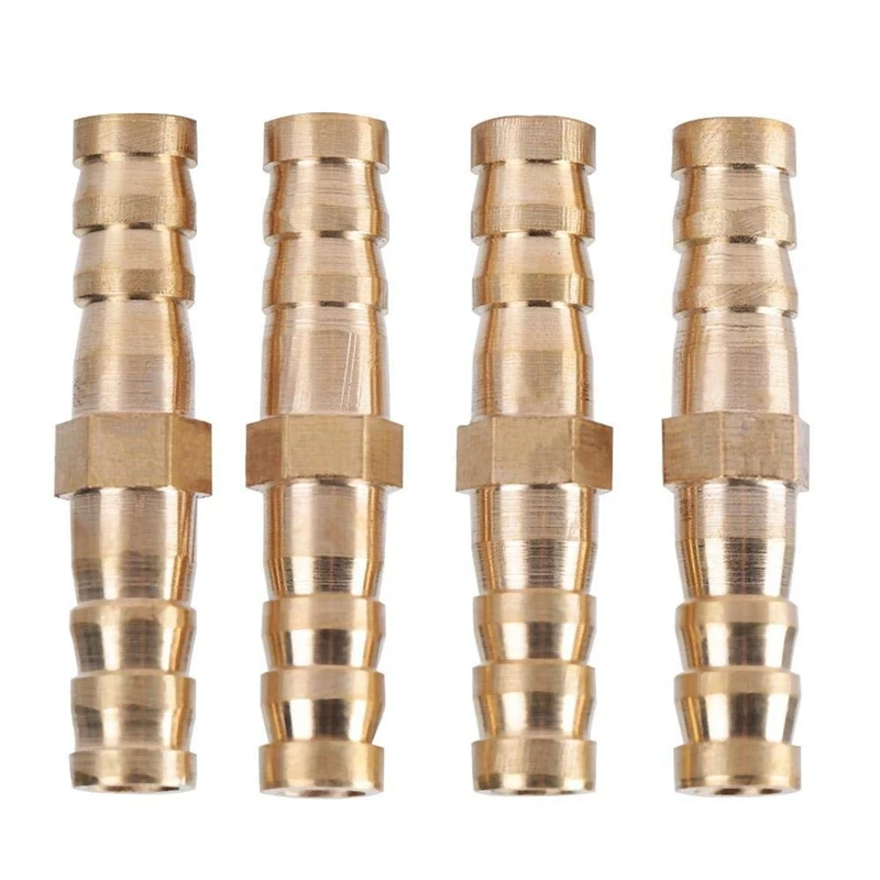 

4 Thickened Brass Tracheal Butt Joints Straight-Through Inline Two-Way Oxygen Tube Straight Joint Fittings (8-8Mm)