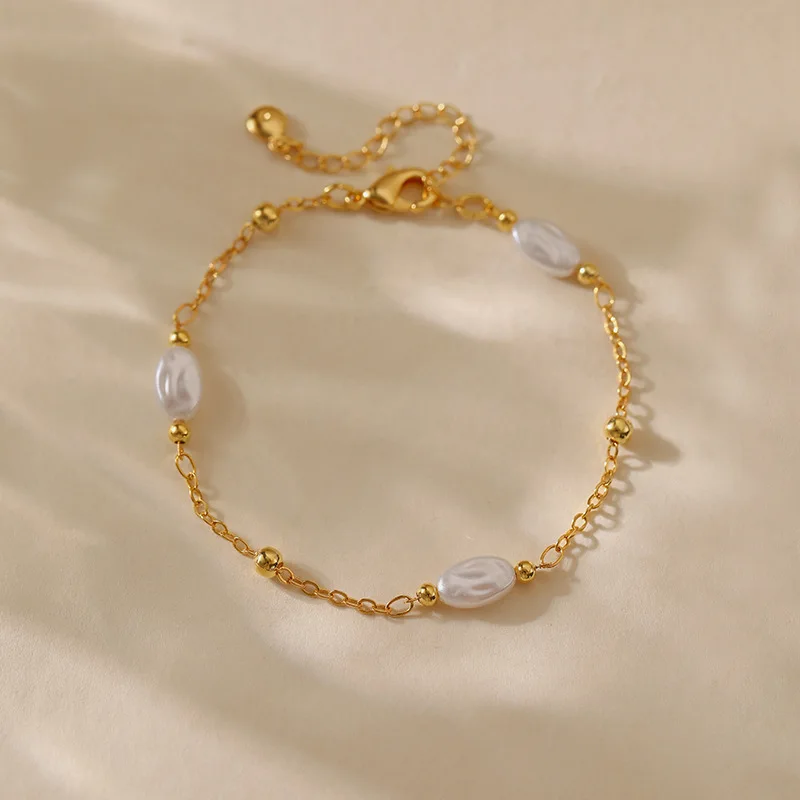 

Trend Copper Plated 18K Gold O-shaped Chain Classic Baroque Pearl Elegant Bracelet For Women Minimalist Jewelry Gift