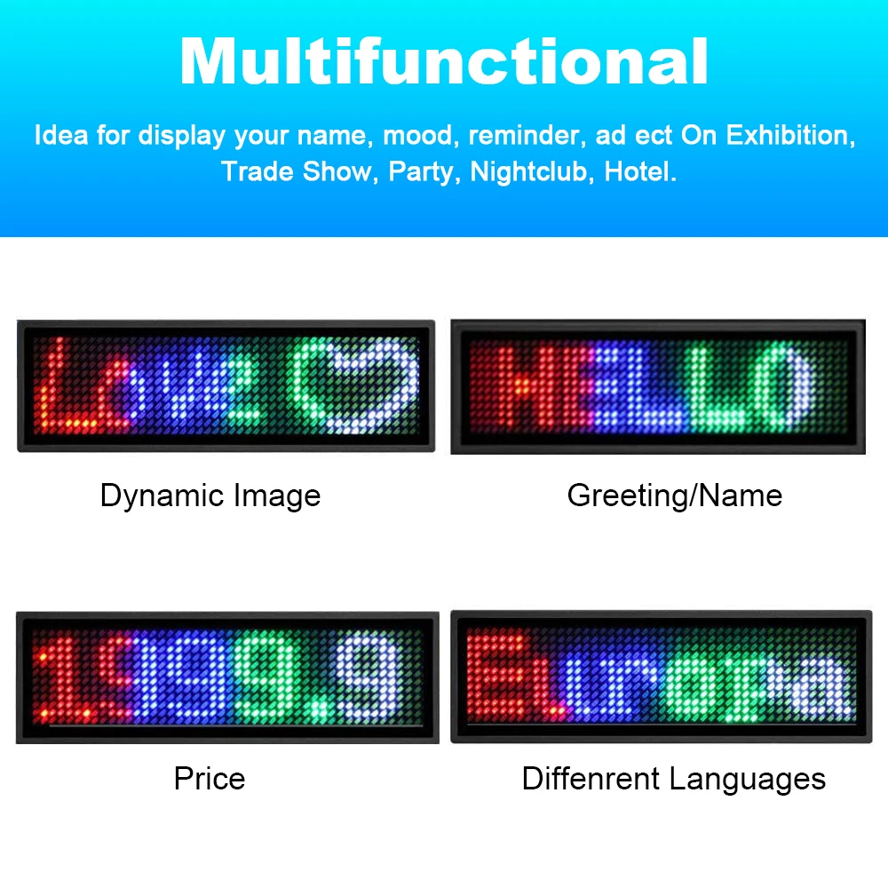LED Message Board LED Display Board LED Display Name Badge DIY Programmable Scrolling Message Board APP Control LED Name Tag Badge HD Text Digits Pattern Display