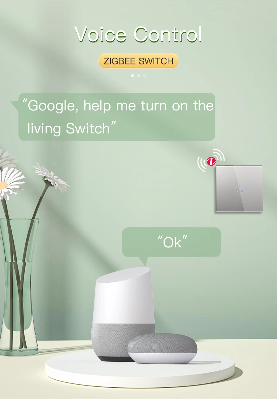 Zigbee Touch Switches 1/2/3Gang 1Way Wireless Control Smart Light Switch Wifi Wa