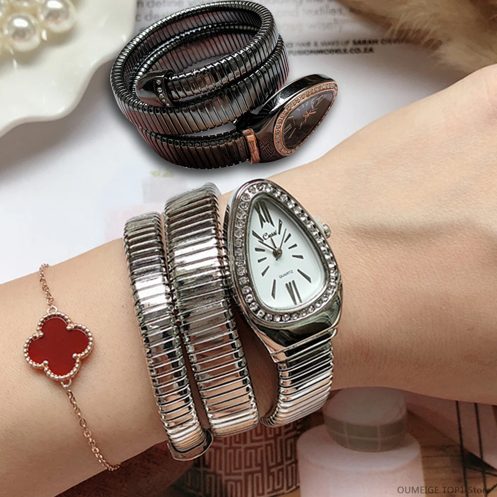 

MISSFOX Luxury Brand Snake Watches Crystal Dial Dress Women's Wristwatch Full Steel Quartz Bracelet Creative Clock montre femmes