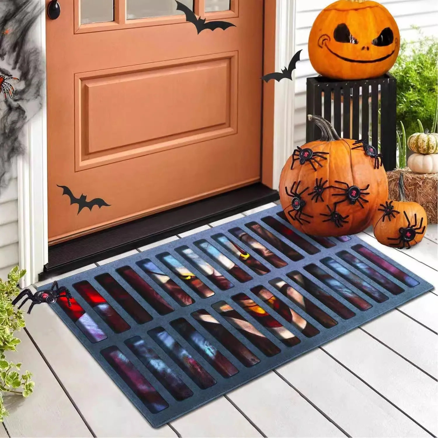 VIKAMA 3D Visual Vertigo Carpet Floor Mat Halloween Clown Non-Slip Easy Care Door Mat Foot Manhole Cover Scary Grimace floor mat