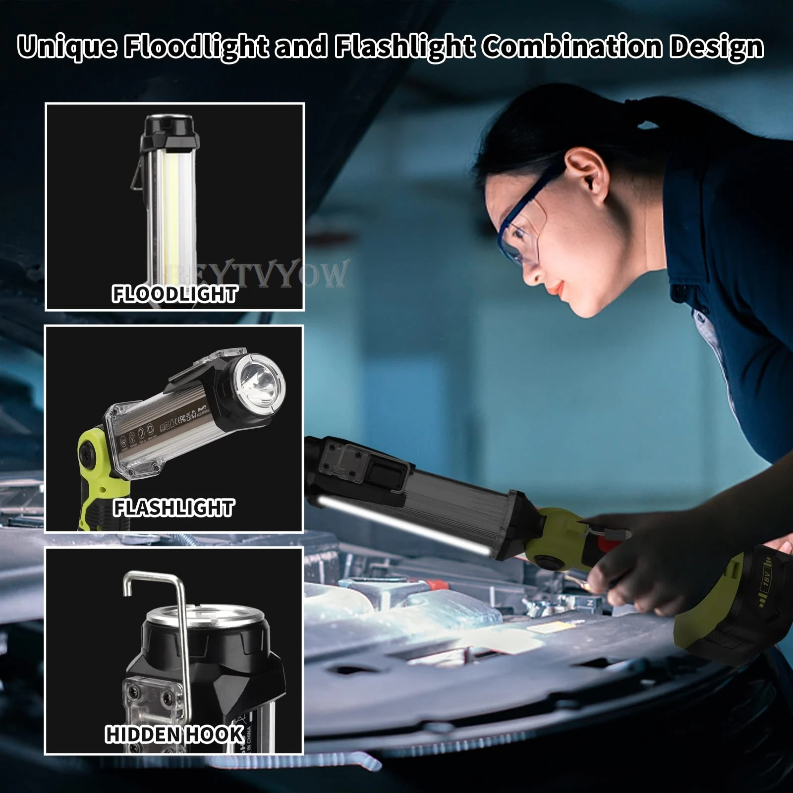 25W 2000LM Cordless Flashlight for Ryobi 18v Battery Portable LED Work Light wit