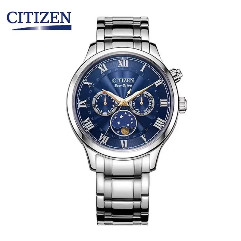 

Original Citizen Watches for Men New Quartz Brown Leather Strap Date Calendar Moon Phase Waterproof Luminous Quartz Men's Watch