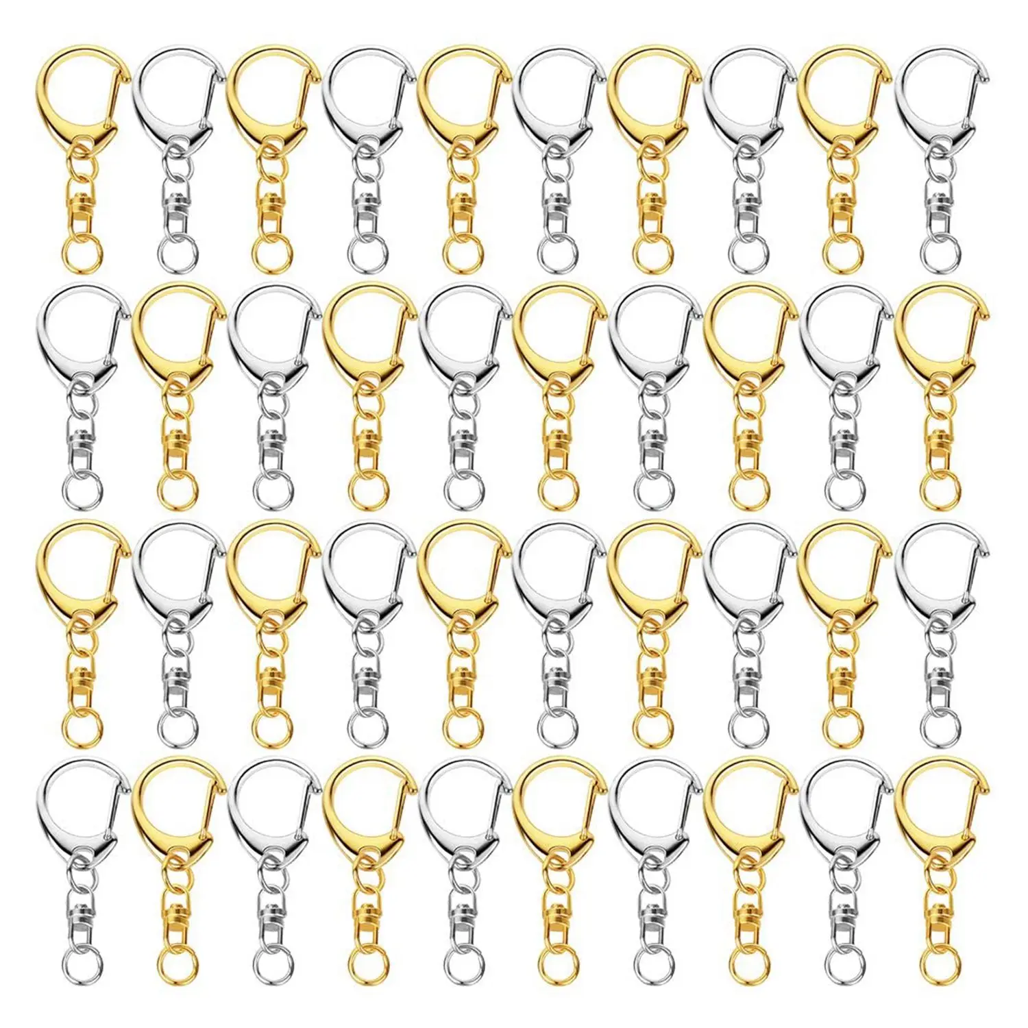 

100 Piece D Hook Keychain Hardware with Jump Rings Metal Split Key Ring Clips with Chain for Craft Charm Making DIY